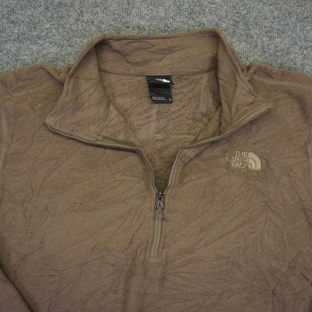 The North Face Quarter Zip Pullover Mens XL Brown Grid Fleece Hiking Sweater